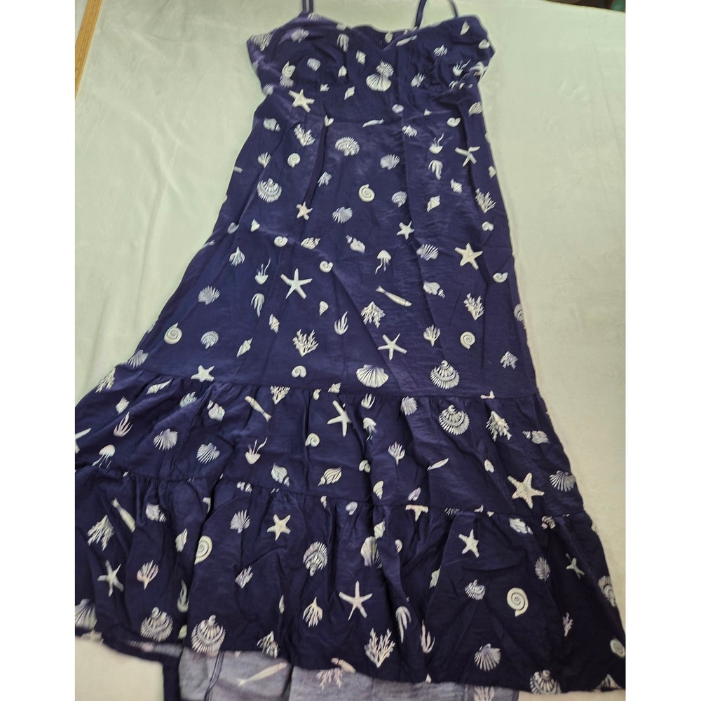 Navy Blue Seashell Starfish Coastal Nautical Ocean Cutout Back Maxi Dress XXL